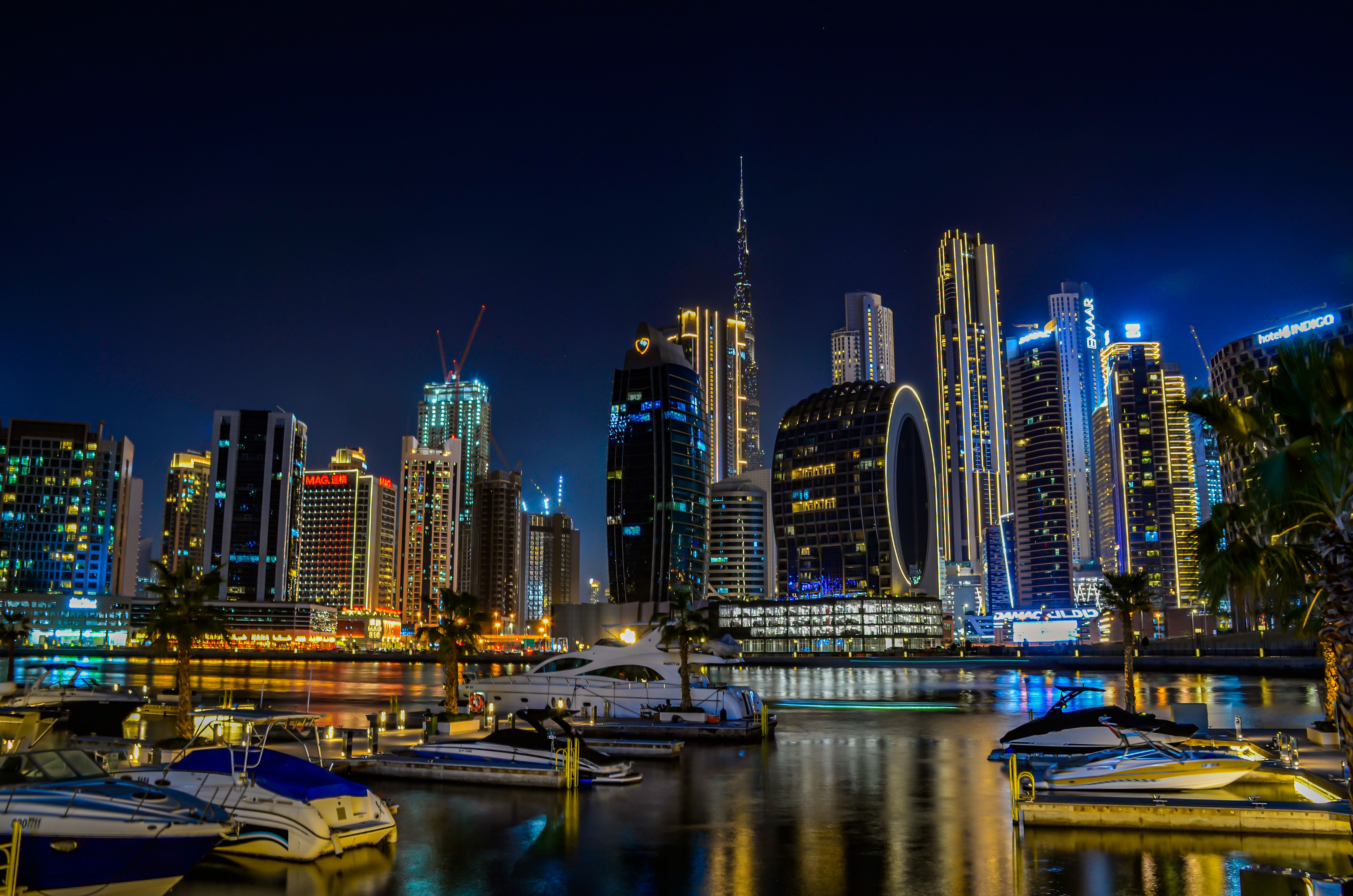 Dubai Marina skyline at night
