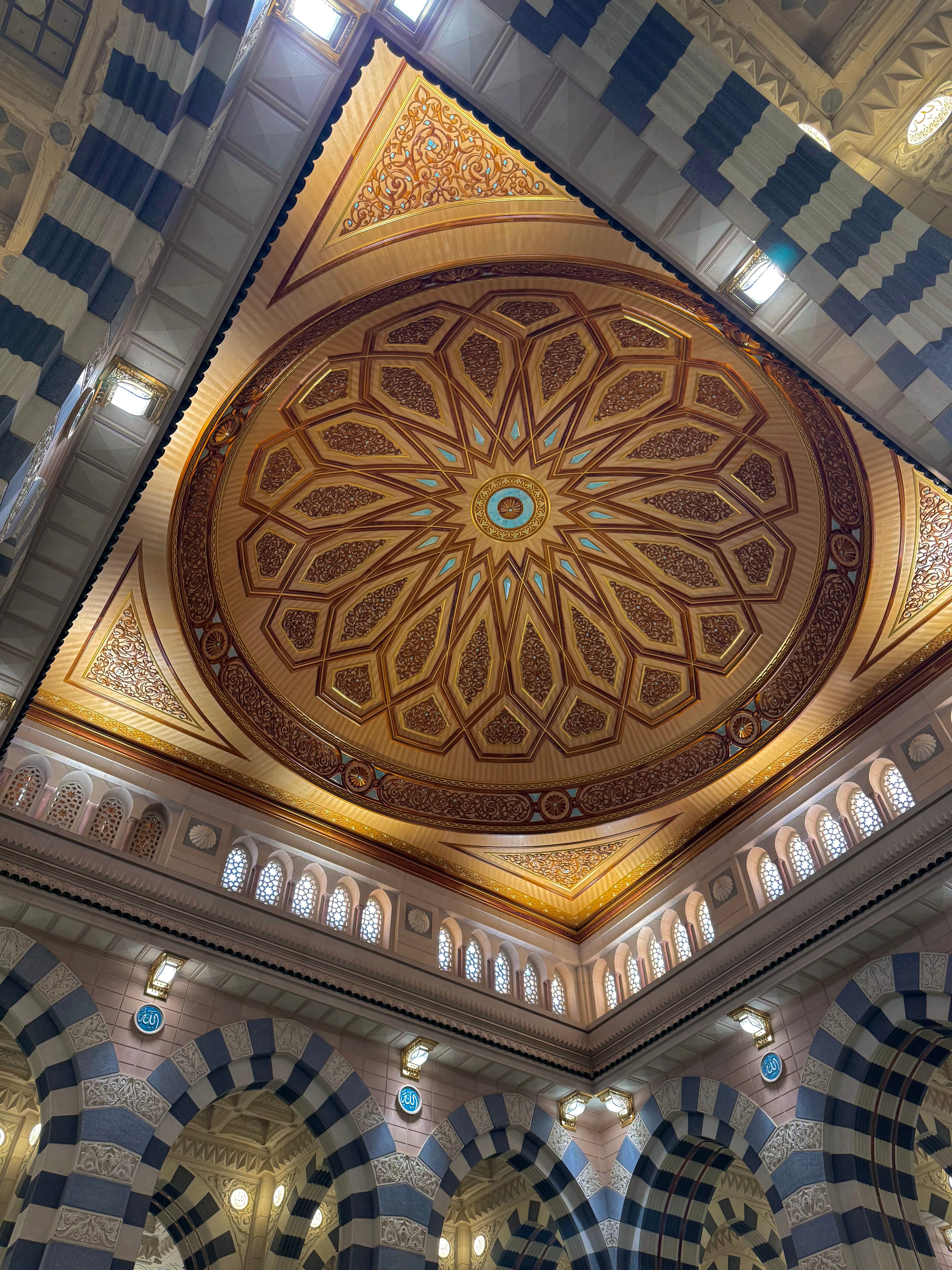 Ornate mosque interior ceiling, geometric Islamic pattern